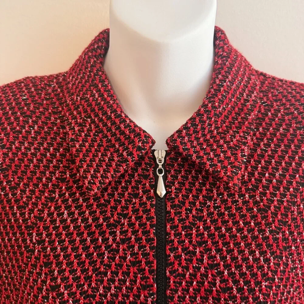 Alfred Dunner Petite Red Black Metallic Zip Jacket | 12P - Picture 8 of 13